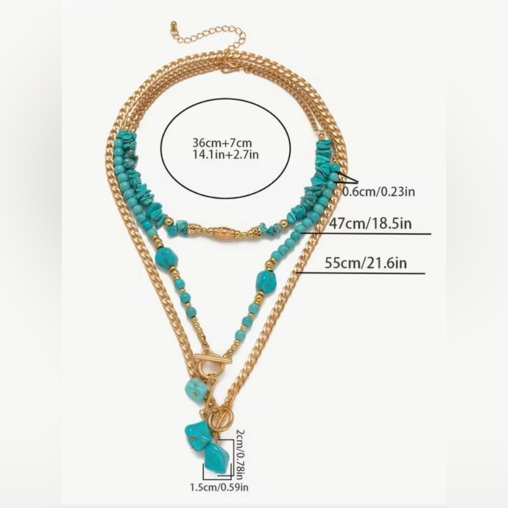 Elegant Turquoise and Gold Layered Necklace - Picture 7 of 7